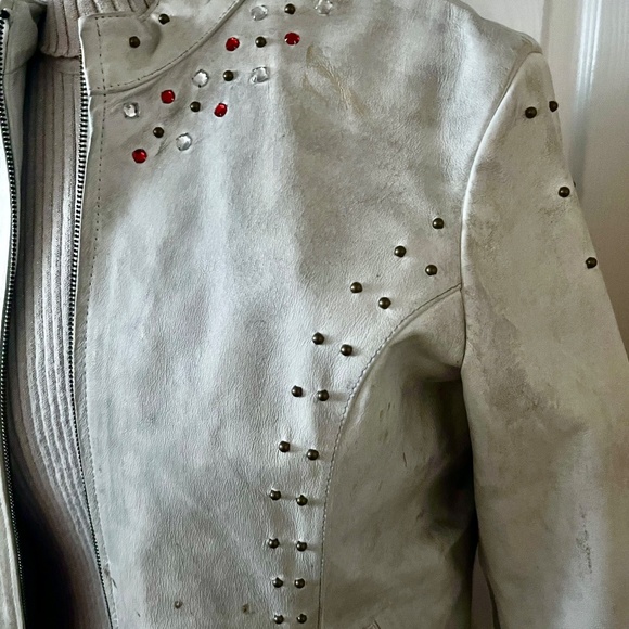 Wilsons Leather Women/Men Moto Jacket Size XL Studs Rhinestones Rose tattoo NWOT - Picture 7 of 14